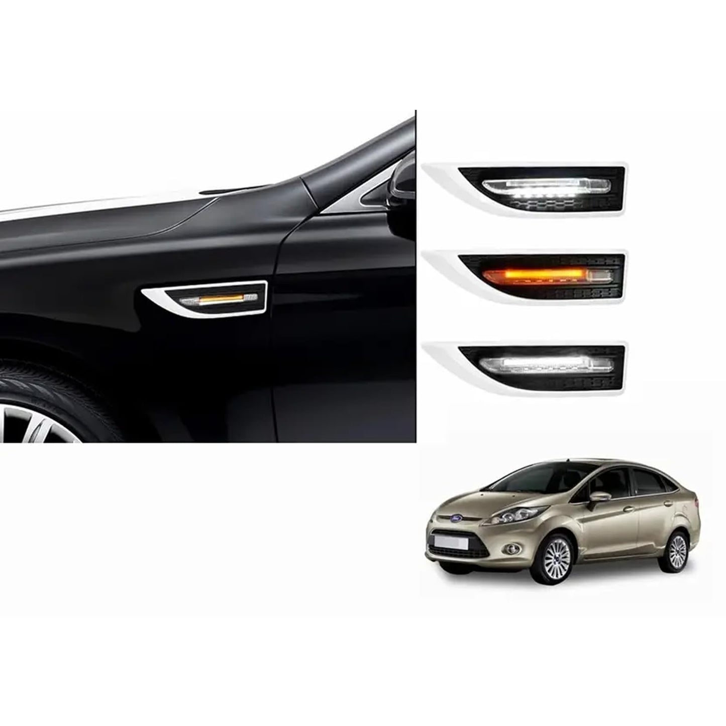 Universal LED Side Fender Light – 3-in-1 Function (White) | Fits All Cars