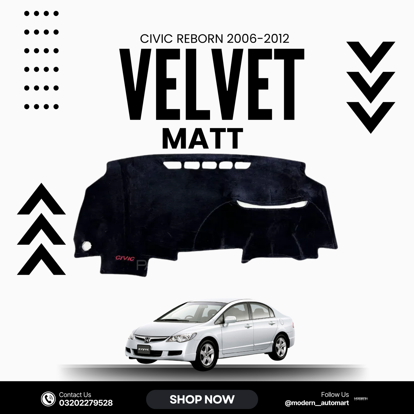 Honda Civic Reborn High Quality Velvet Dashboard Mat