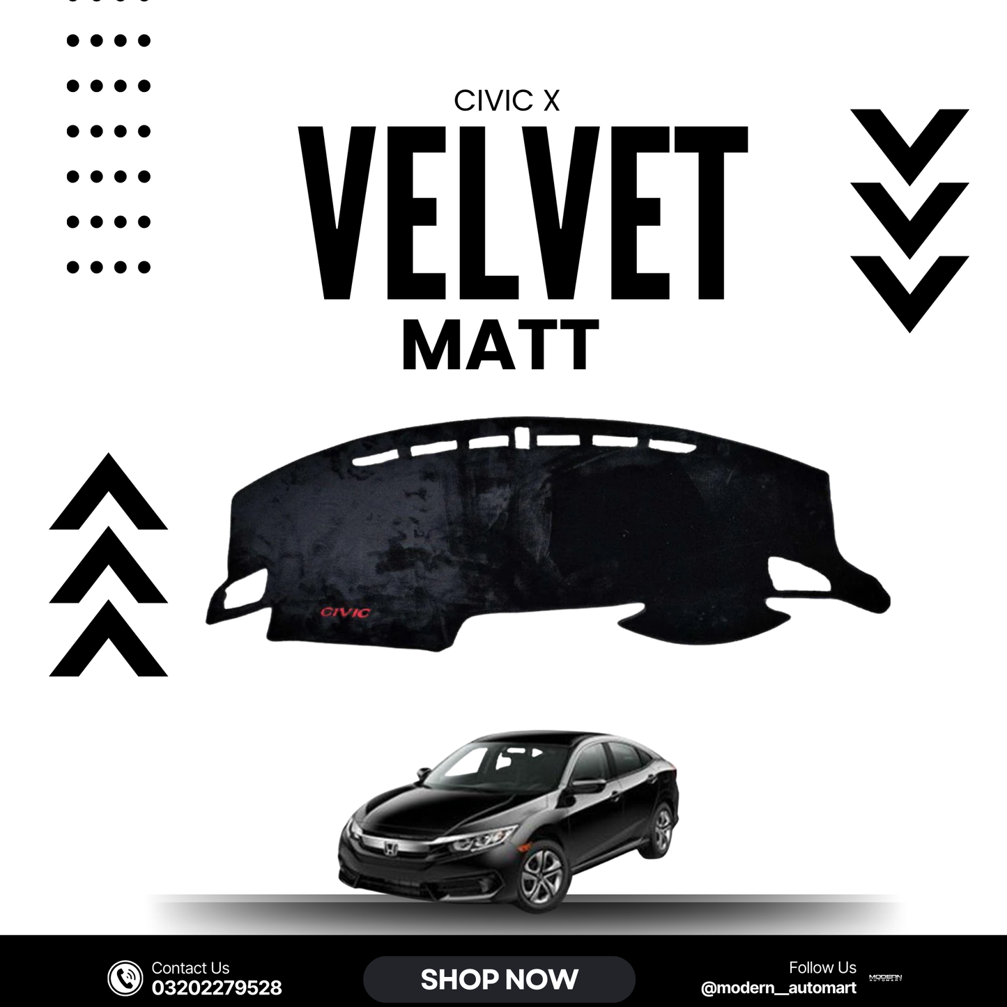 Honda Civic 2016–2021 High Quality Velvet Dashboard Mat