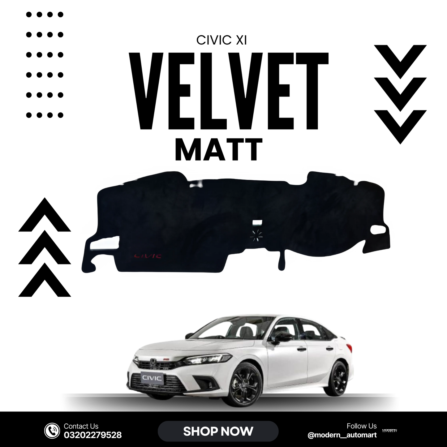 Honda Civic 11th Generation 2022–2025 High Quality Velvet Dashboard Mat