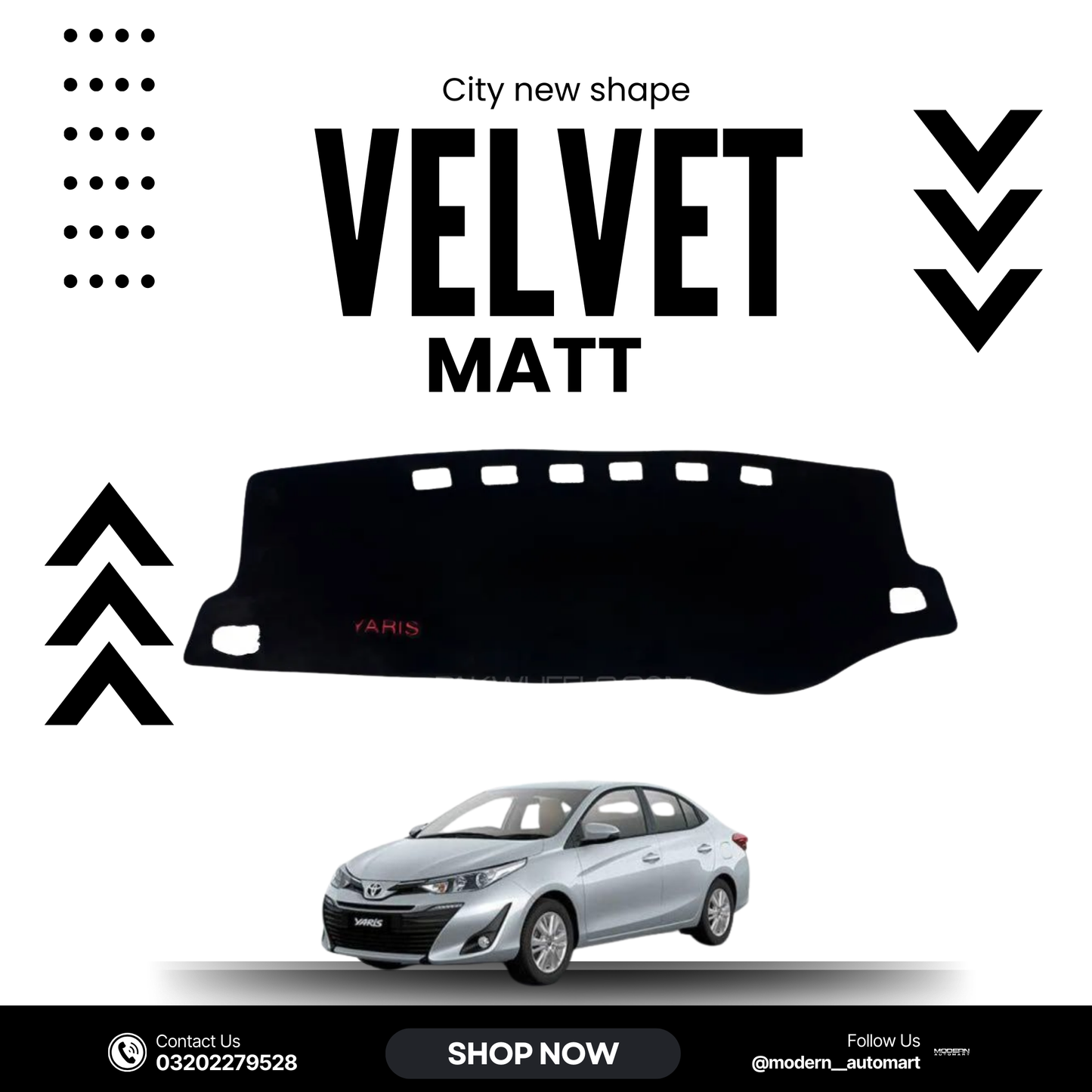 Toyota Yaris Sedan 2020–2025 High Quality Velvet Dashboard Mat