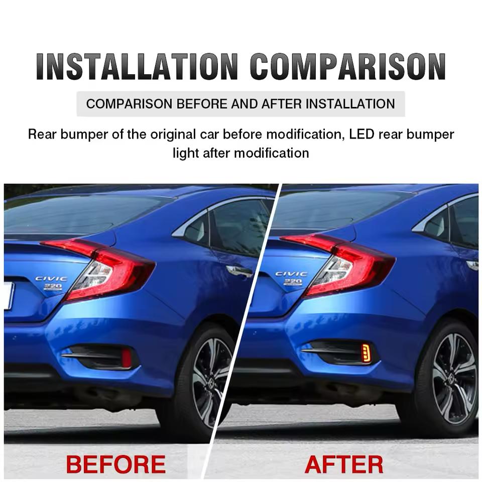 2-Piece LED Rear Bumper Reflector Tail Lights – Honda Civic 2016–2018