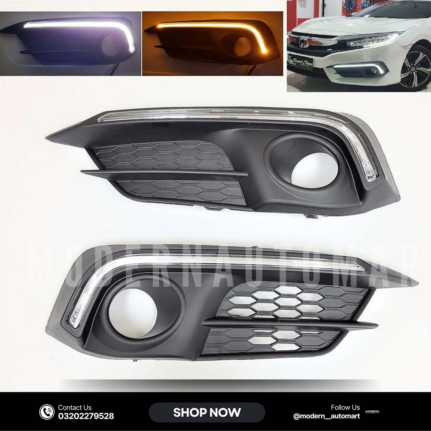 Straight Strip LED Fog Lamp Covers – Honda Civic 2017–2021