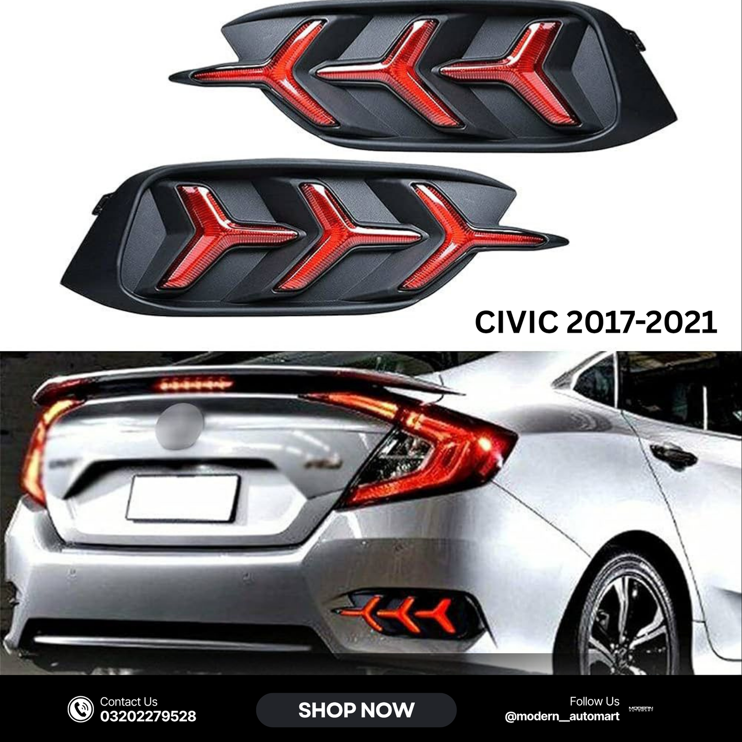Arrow-Style Rear Bumper LED Light | Fits Honda Civic 2017–2021
