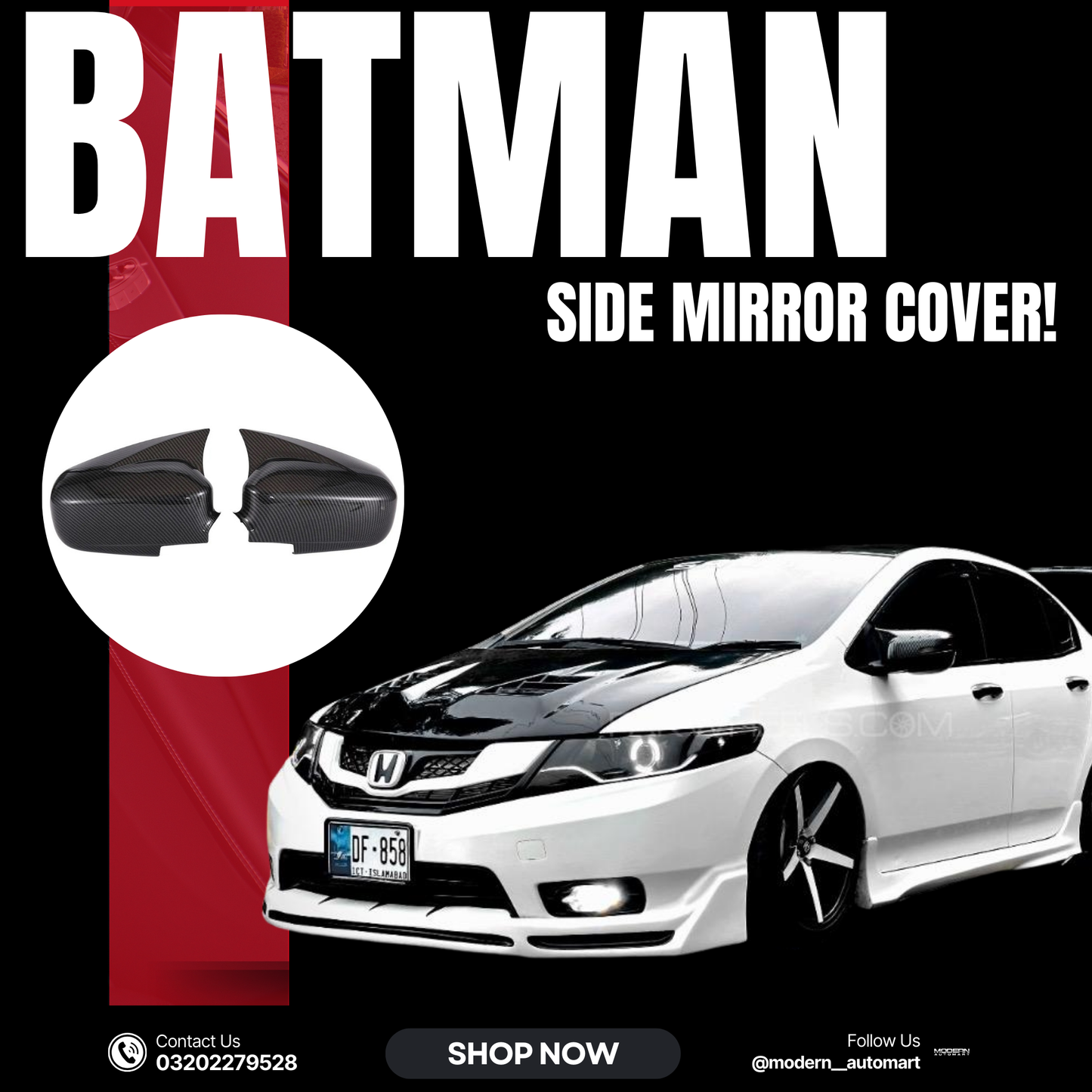 City carbon fiber batman side mirror cover-fits on 2009-2020