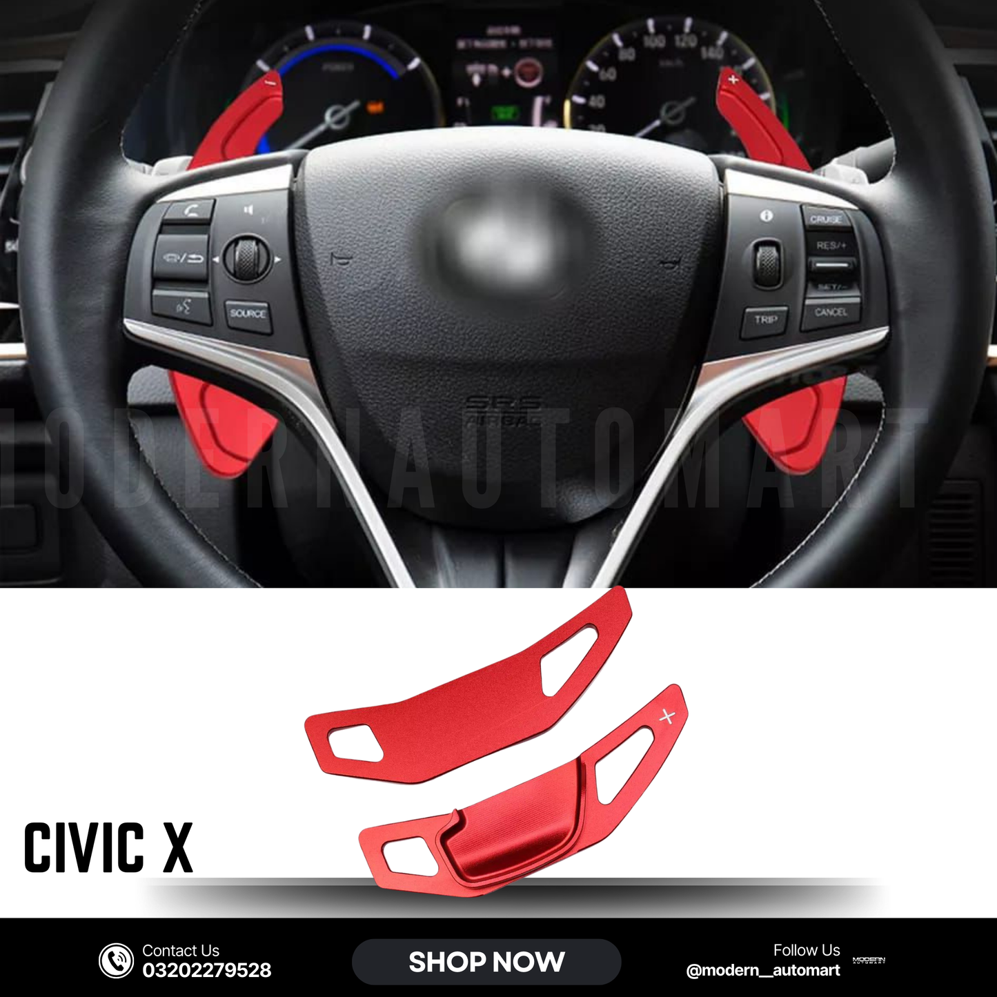 Honda Civic X Paddle Shifter Extension – Aluminum Alloy (Pair)