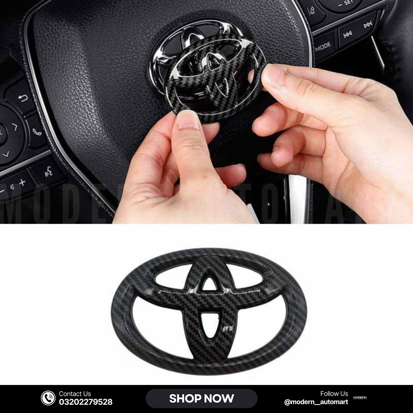 Toyota Steering Wheel Logo Cover – Carbon Fiber Style Emblem