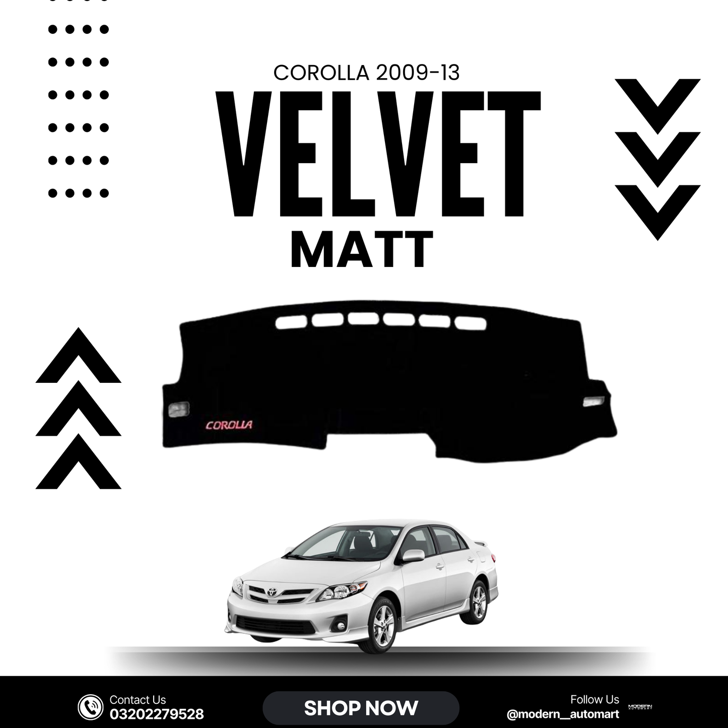 Toyota Corolla 2009–2013 High Quality Velvet Dashboard Mat