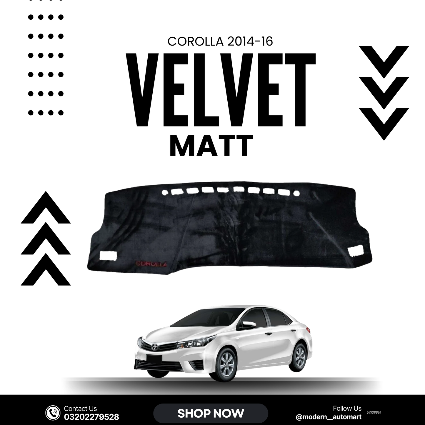 Toyota Corolla 2014–2016 High Quality Velvet Dashboard Mat