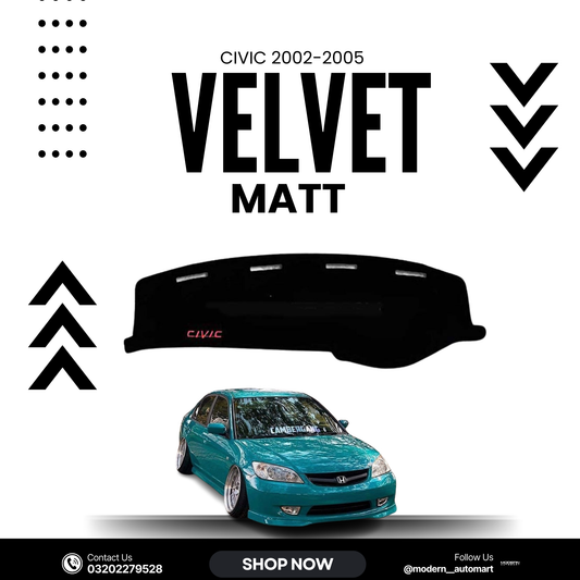 Honda Civic 2002–2005 High Quality Velvet Dashboard Mat