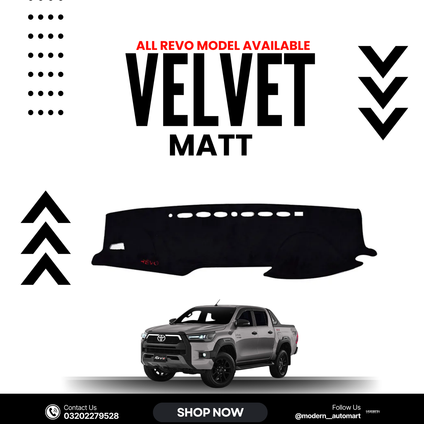 Toyota Hilux Revo 2016–2025 High Quality Velvet Dashboard Mat