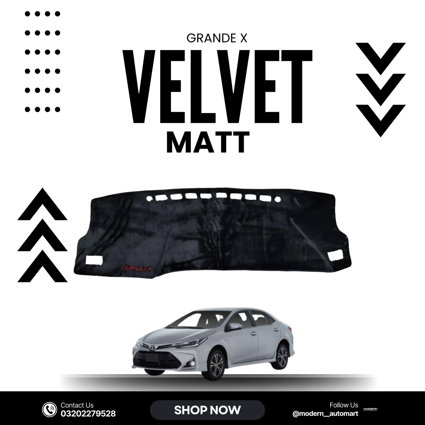 Toyota Corolla Grande X 2021–2025 High Quality Velvet Dashboard Mat