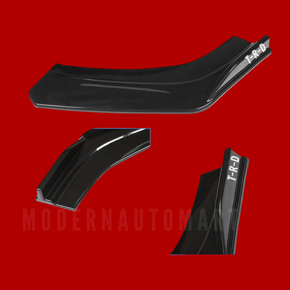 Car Front Bumper Splitter – Black with Black Lip ABS Plastic (4pcs Set)