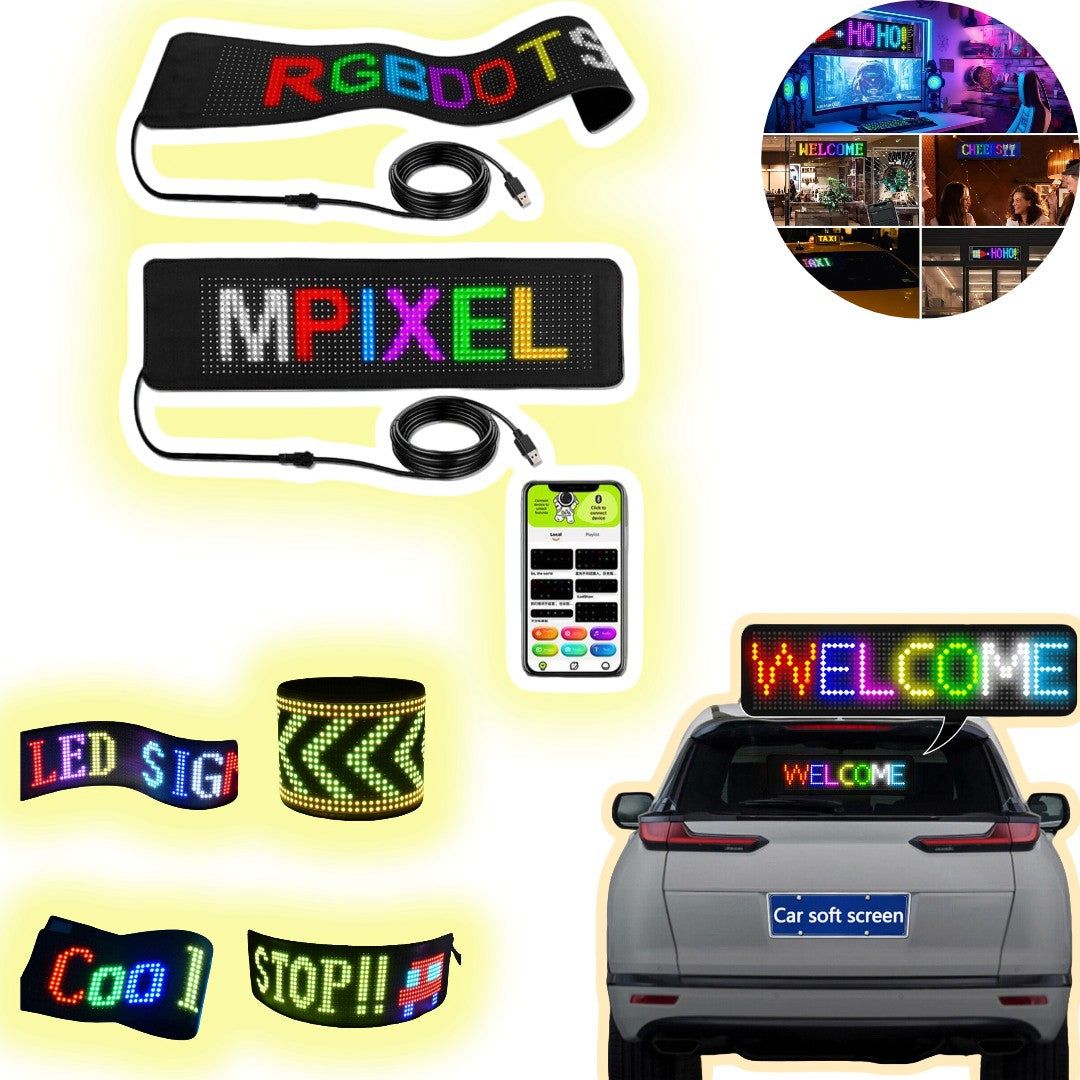Matrix Panel Car LED Display – Flexible Screen with Emoji & Text Display, Bluetooth APP + Remote Control (1 Pc)