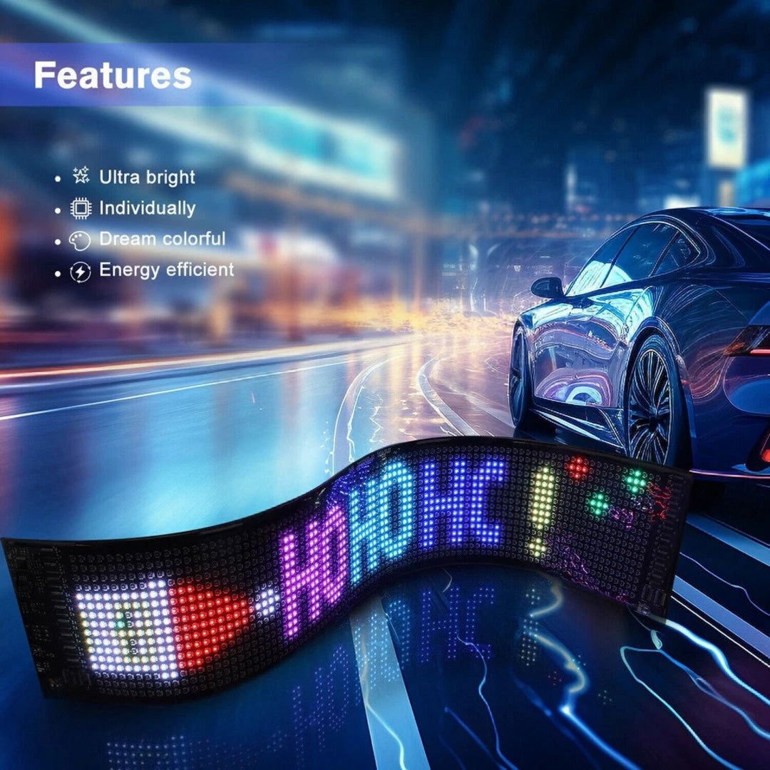Matrix Panel Car LED Display – Flexible Screen with Emoji & Text Display, Bluetooth APP + Remote Control (1 Pc)