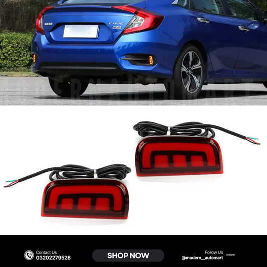 2-Piece LED Rear Bumper Reflector Tail Lights – Honda Civic 2016–2018