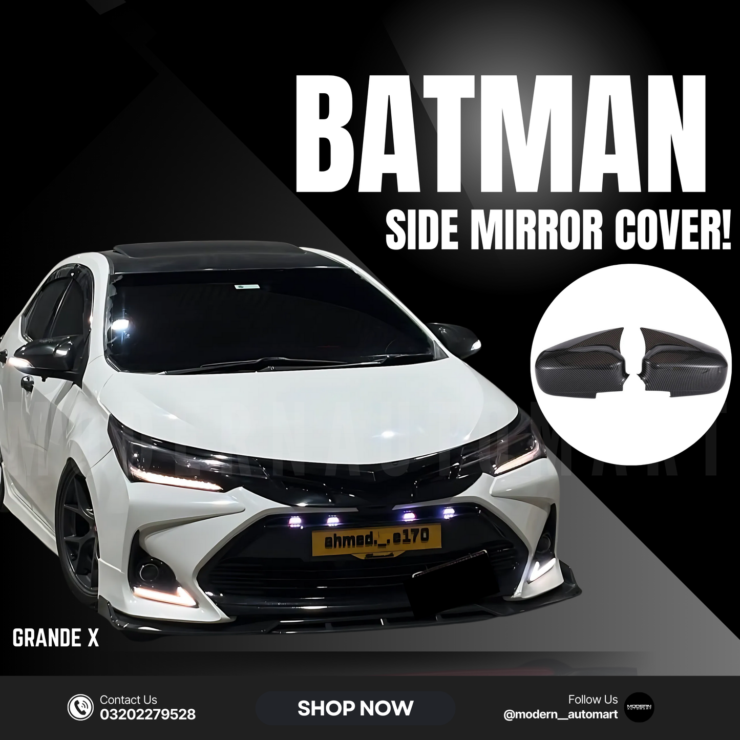 Corolla x batman style carbon fiber side mirror cover- corolla 2021-2025