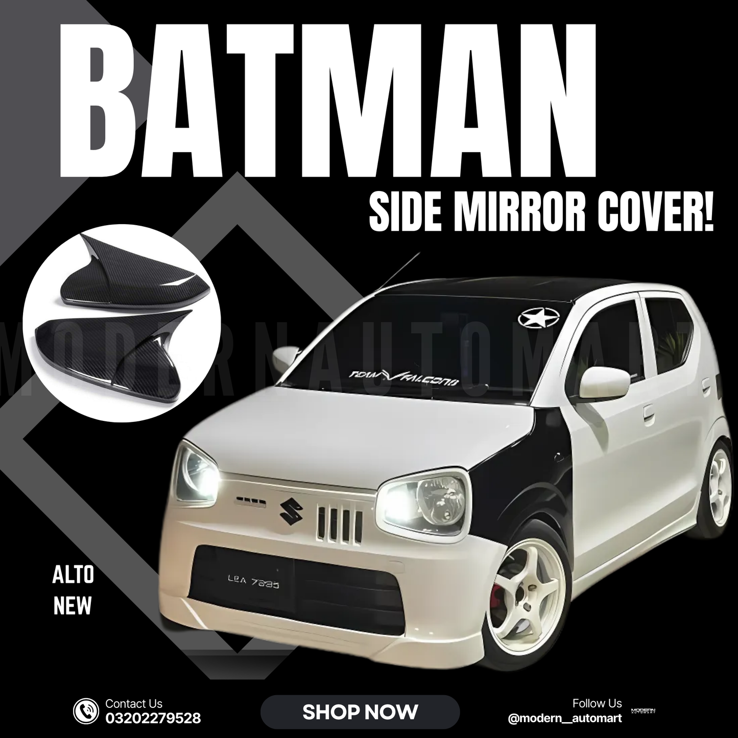 Alto batman style carbon fiber side mirror-alto 2019-2025