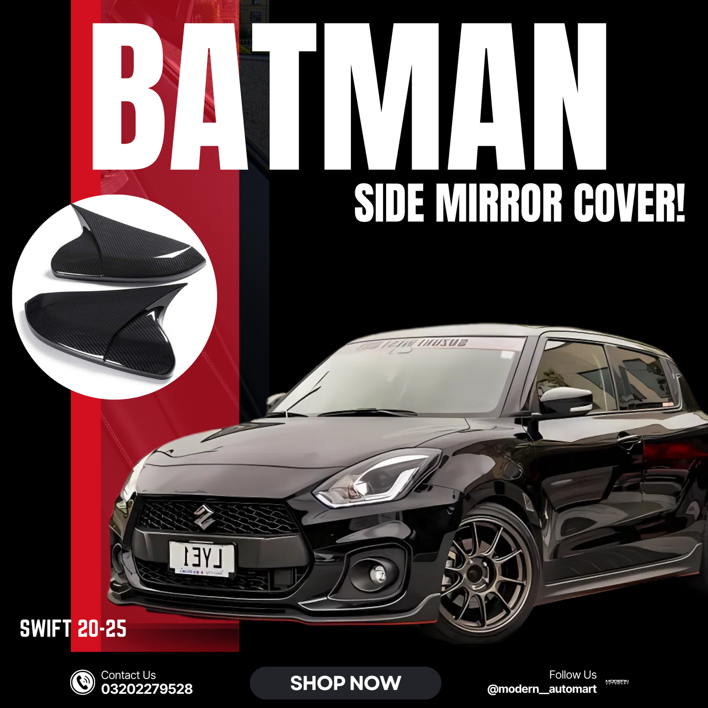 suzuki swift batman style carbon fiber side mirror cover-swift 2022-2025