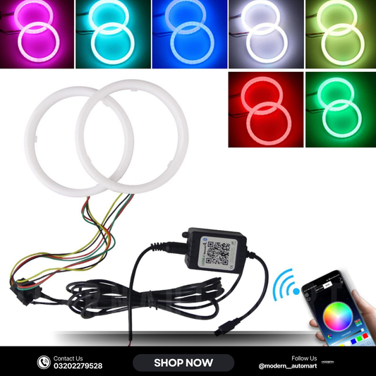 Universal 90MM Angel Eye RGB LED Headlight Rings – APP Control Color Changing DRL Lights (2 Pcs Set)